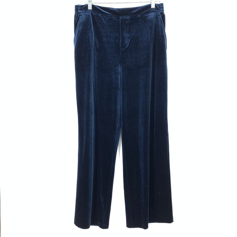 BlankNYC Wide Leg Velvet Pants Womens Sz Large Dark Navy Blue Elastic Back Waist